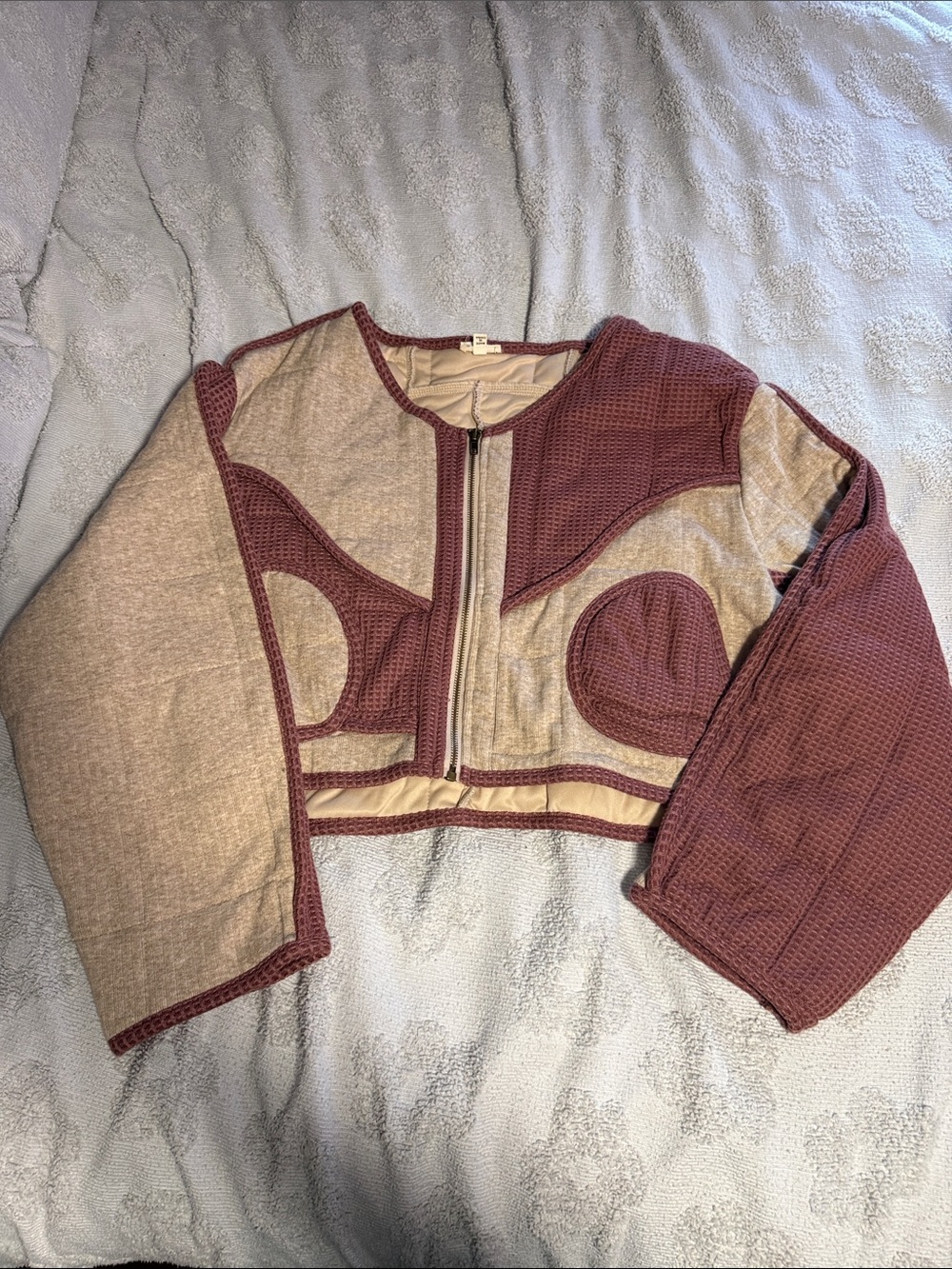 POL Mauve and Beige Cropped Bomber Jacket